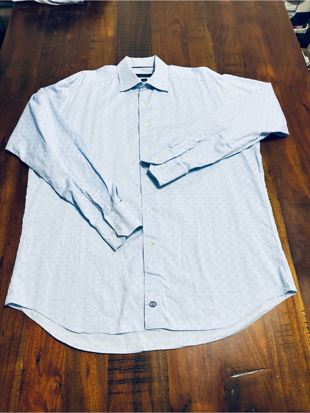 David Donahue Trim Fit Sky Blue Paisley Pattern Dress Shirt